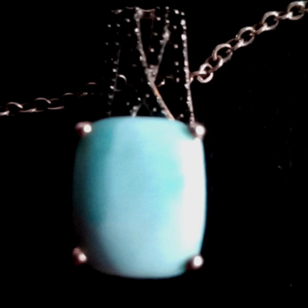 LARIMAR, BLACK SPINAL NECKLACE 🩵🖤🩵